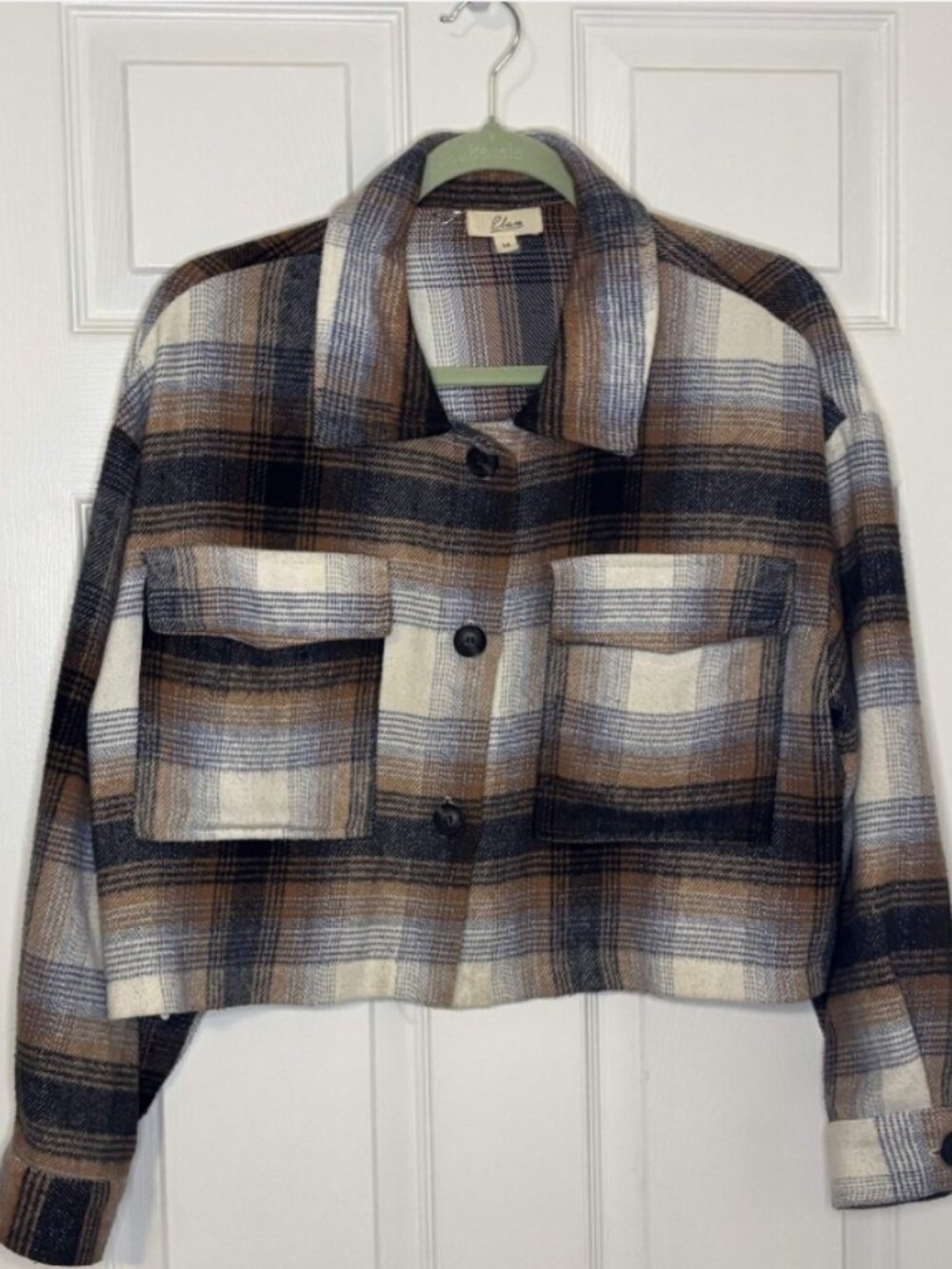 Elan Boho Cropped Flannel Plaid Jacket Size M
